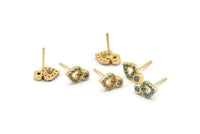 Gold Heart Earring, 4 Gold Plated Brass Heart Stud Earrings (10x7mm) SY0186
