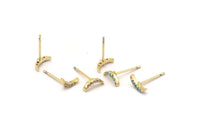 Gold Moon Earring, 4 Gold Plated Brass Crescent Moon Stud Earrings (8x1.5mm) SY0189