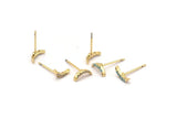 Gold Moon Earring, 4 Gold Plated Brass Crescent Moon Stud Earrings (8x1.5mm) SY0189