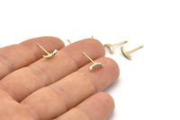 Gold Moon Earring, 4 Gold Plated Brass Crescent Moon Stud Earrings (8x1.5mm) SY0189