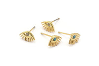 Gold Eye Earring, 4 Gold Plated Brass Eye Stud Earrings (10x4mm) SY0183