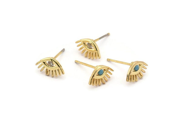 Gold Eye Earring, 4 Gold Plated Brass Eye Stud Earrings (10x4mm) SY0183