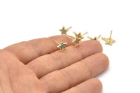 Gold Star Earring, 4 Gold Plated Brass Star Stud Earrings (11x9mm) SY0182