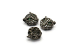 Black Leopard Pendant, 1 Gunmetal Leopard Head Beads, CZ Micro Pave Bead 11mm  L02   B-3
