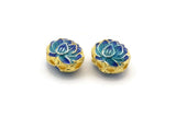 2 Pieces Enamel Brass Chrysanthemum Connector Beads (11x9mm) L06 B-5