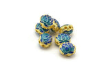 2 Pieces Enamel Brass Chrysanthemum Connector Beads (11x9mm) L06 B-5
