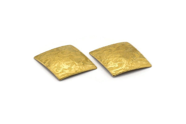 Cambered Textured Rhombus, 8 Raw Brass Flower Textured Diamond Findings  (28x22mm)   D0101--C022