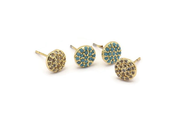 Gold Round Earring, 4 Gold Plated Brass Round Stud Earrings (8mm) SY0193