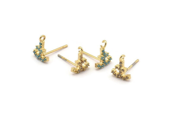 Gold Anchor Earring, 4 Gold Plated Brass Anchor Stud Earrings (11x8mm) SY0191