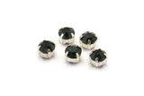 12 Montana Blue Sapphire Crystal Rhinestone Beads With 4 Holes Brass Setting for SS24, Charms, Pendants, Earrings - 5.3mm SS24