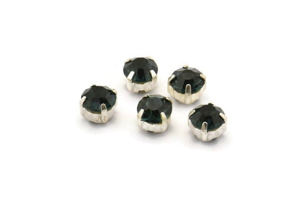 12 Montana Blue Sapphire Crystal Rhinestone Beads With 4 Holes Brass Setting for SS24, Charms, Pendants, Earrings - 5.3mm SS24