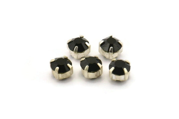 12 Jet Crystal Rhinestone Beads With 4 Holes Brass Setting for SS24, Charms, Pendants, Earrings - 5.3mm SS24