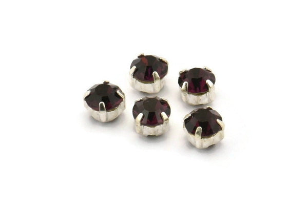 12 Amethyst Crystal Rhinestone Beads With 4 Holes Brass Setting for SS24, Charms, Pendants, Earrings - 5.3mm SS24