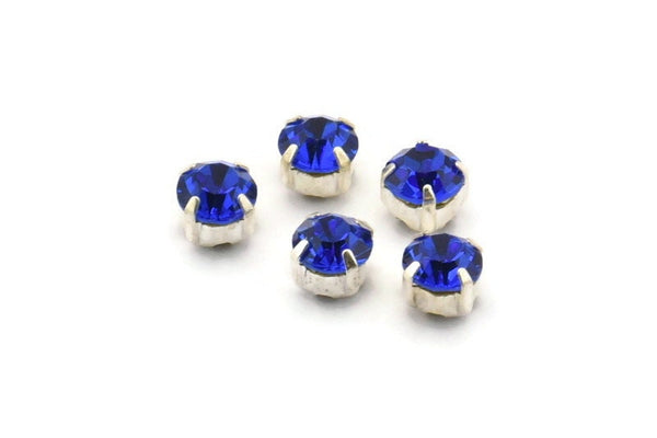 12 Sapphire Crystal Rhinestone Beads With 4 Holes Brass Setting for SS24, Charms, Pendants, Earrings - 5.3mm SS24