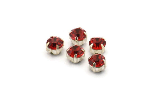 12 Light Siam Crystal Rhinestone Beads With 4 Holes Brass Setting for SS24, Charms, Pendants, Earrings - 5.3mm SS24