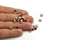 12 Light Siam Crystal Rhinestone Beads With 4 Holes Brass Setting for SS24, Charms, Pendants, Earrings - 5.3mm SS24