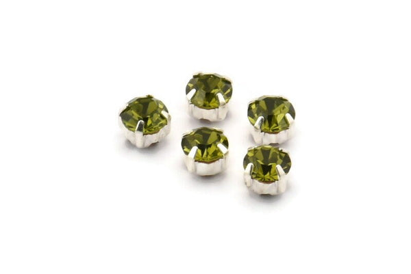 12 Olivine Crystal Rhinestone Beads With 4 Holes Brass Setting for SS24, Charms, Pendants, Earrings - 5.3mm SS24