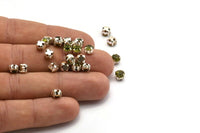 12 Olivine Crystal Rhinestone Beads With 4 Holes Brass Setting for SS24, Charms, Pendants, Earrings - 5.3mm SS24