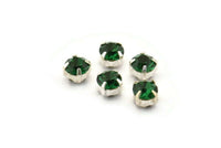 12 Emerald Crystal Rhinestone Beads With 4 Holes Brass Setting for SS24, Charms, Pendants, Earrings - 5.3mm SS24