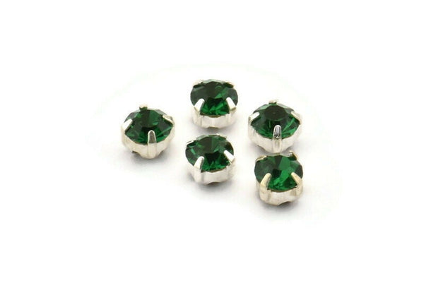 12 Emerald Crystal Rhinestone Beads With 4 Holes Brass Setting for SS24, Charms, Pendants, Earrings - 5.3mm SS24