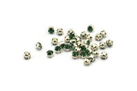 12 Emerald Crystal Rhinestone Beads With 4 Holes Brass Setting for SS24, Charms, Pendants, Earrings - 5.3mm SS24