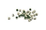 12 Emerald Crystal Rhinestone Beads With 4 Holes Brass Setting for SS24, Charms, Pendants, Earrings - 5.3mm SS24