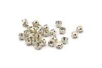 12 Crystal Rhinestone Beads With 4 Holes Brass Setting for SS24, Charms, Pendants, Earrings - 5.3mm SS24