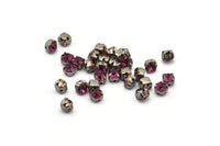 12 Fuchsia Crystal Rhinestone Beads With 4 Holes Brass Setting for SS24, Charms, Pendants, Earrings - 5.3mm SS24