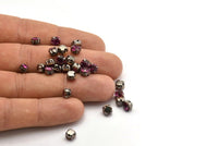 12 Fuchsia Crystal Rhinestone Beads With 4 Holes Brass Setting for SS24, Charms, Pendants, Earrings - 5.3mm SS24