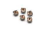 12 Light Peach Crystal Rhinestone Beads With 4 Holes Brass Setting for SS24, Charms, Pendants, Earrings - 5.3mm SS24