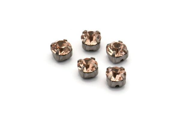 12 Light Peach Crystal Rhinestone Beads With 4 Holes Brass Setting for SS24, Charms, Pendants, Earrings - 5.3mm SS24