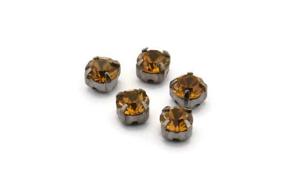 12 Amber Crystal Rhinestone Beads With 4 Holes Brass Setting for SS24, Charms, Pendants, Earrings - 5.3mm SS24