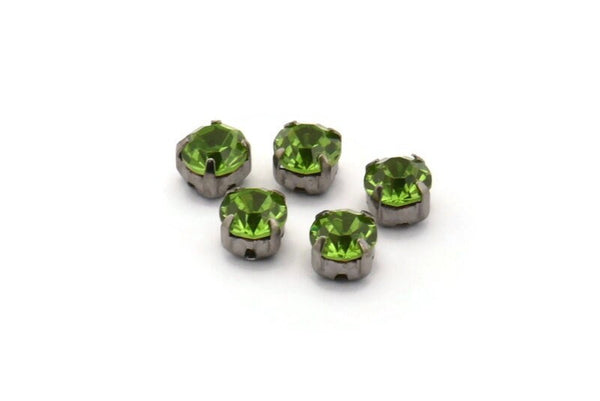 12 Peridot Crystal Rhinestone Beads With 4 Holes Brass Setting for SS24, Charms, Pendants, Earrings - 5.3mm SS24