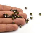 12 Olivine Crystal Rhinestone Beads With 4 Holes Brass Setting for SS24, Charms, Pendants, Earrings - 5.3mm SS24