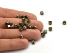 12 Olivine Crystal Rhinestone Beads With 4 Holes Brass Setting for SS24, Charms, Pendants, Earrings - 5.3mm SS24