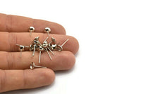 Stainless Steel Post, 24 Silver Tone Stainless Steel Earring Posts With Gluing Pin Bowl Pad (6mm) A0492