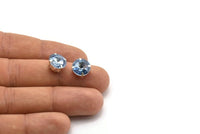 Ss47 Açık Safir, 20 Ss47 Açık Safir Rivoli Üzerine Dikilen Yapay Elmas Gümüş Kaplama Pirinç Çatal Ayarı 4 Delikli Kaydırıcı 10,5 mm