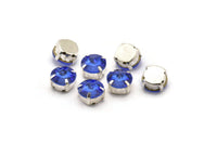 Ss47 Sapphire, 20 Ss47 Sapphire Rivoli Sew On Rhinestone Silver Plated Brass Prong Setting 4 Hole Slider 10.5mm