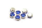 Ss47 Sapphire, 20 Ss47 Sapphire Rivoli Sew On Rhinestone Silver Plated Brass Prong Setting 4 Hole Slider 10.5mm