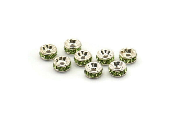 Vintage Green Bead, 12 Vintage Silver Swarovski Rondelle Beads (5x2.5mm) Y281 Y273