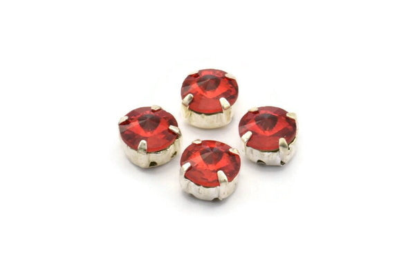 12 Light Siam Diamond Chaton Sew On Rhinestone Brass Prong Setting 4 Hole Slider 8.3mm SS39