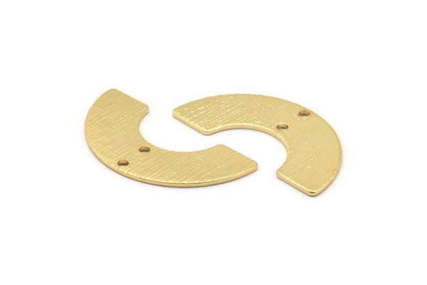 Gold Geometric Charm, 2 Textured Gold Plated Brass Semi Circle Pendants With 2 Holes (30x15x8x0.80mm) A1892
