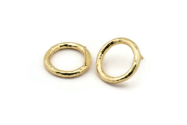 Gold Ring Earring, 2 Hammered Gold Plated Brass Ring Stud Earrings (22x3mm) N1500 A2389