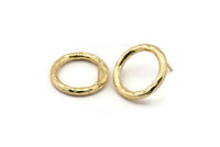 Gold Ring Earring, 2 Hammered Gold Plated Brass Ring Stud Earrings (23x3mm) N1501 A2390