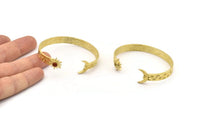 Brass Moon Cuff,  Raw Brass Moon And Sun Cuff Stone Setting With 1 Pad -  Pad Size 4mm N1660