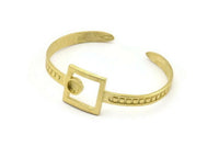 Brass Square Cuff, Raw Brass Square Cuff Stone Setting With 1 Pad -  Pad Size 6mm N1678