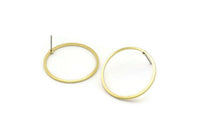 Brass Circle Earring, 12 Raw Brass Circle Stud Earrings (26x1x1mm) A2420