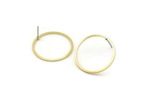 Brass Circle Earring, 12 Raw Brass Circle Stud Earrings (26x1x1mm) A2420