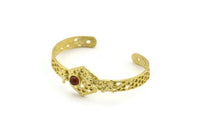 Brass Bee Cuff, Raw Brass Bee And Honeycomb Cuff Stone Setting With 1 Pad - Pad Size 6mm N1655