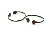 Black Round Cuff, Oxidized Black Brass Round Cuff Stone Setting With 2 Pads -  Pad Size 10mm V109 H0924